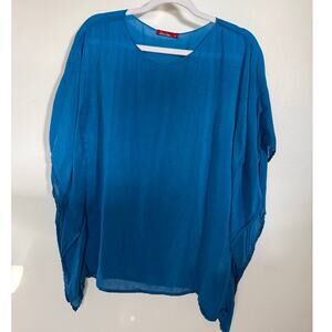 Barbara Lesser‎ Women's Flowy Cupra Rayon Blouse Cover Up Neon Blue Size Medium
